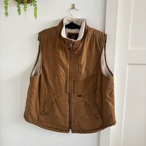 Lee Workwear Mens Vest Tan Canvas Sherpa Fleece Lined Pockets Vintage Wear XL